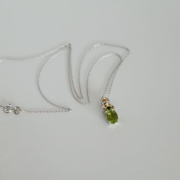 Peridot and Chrome Diopside Pendant Necklace in 14K YG and Sterling Silver - Picture 8 of 10